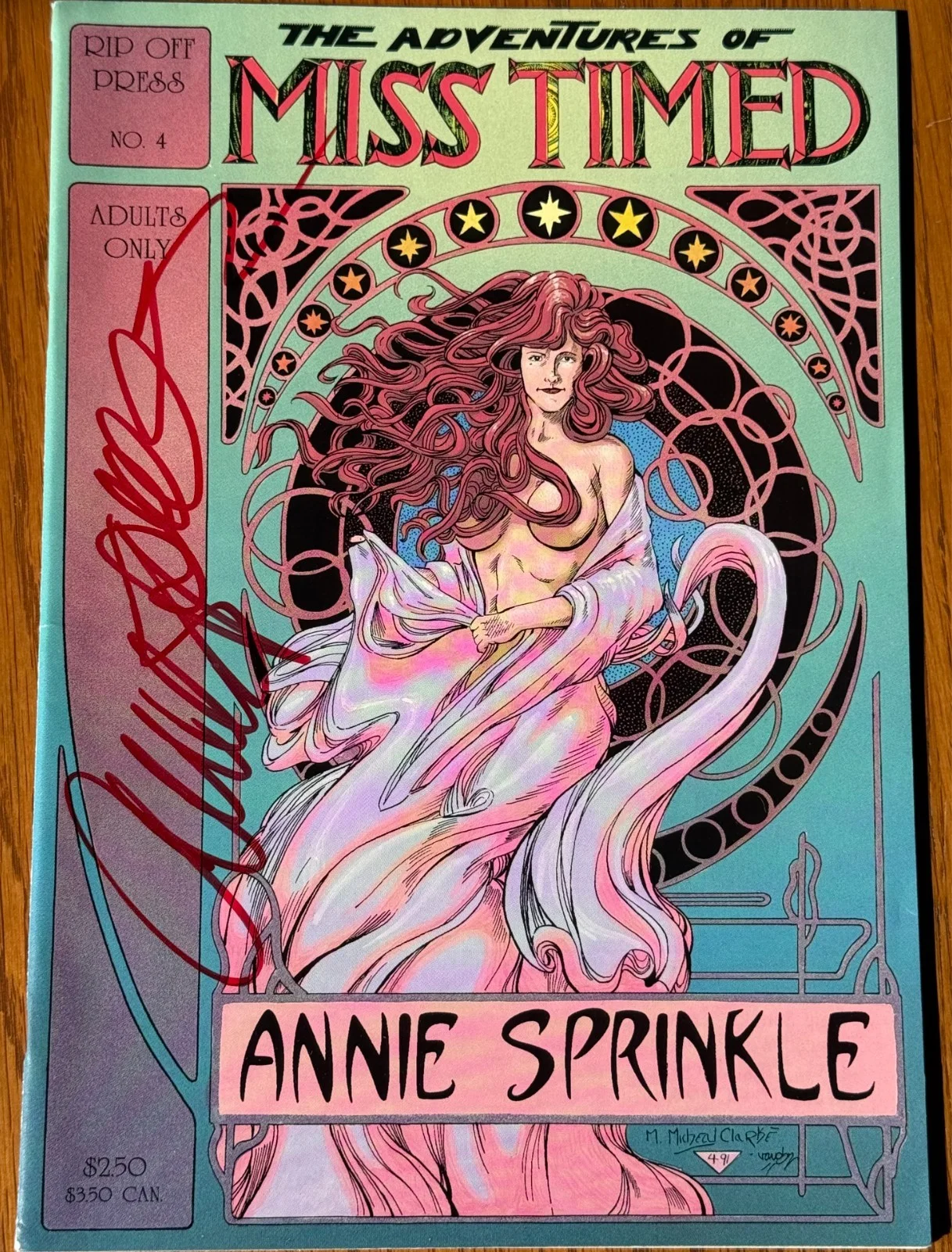 ANNIE SPRINKLE — ANNIE SPRINKLE SIGNED ADVENTURES OF MISS TIMED COMIC BOOK FINE CONDITION RARE!