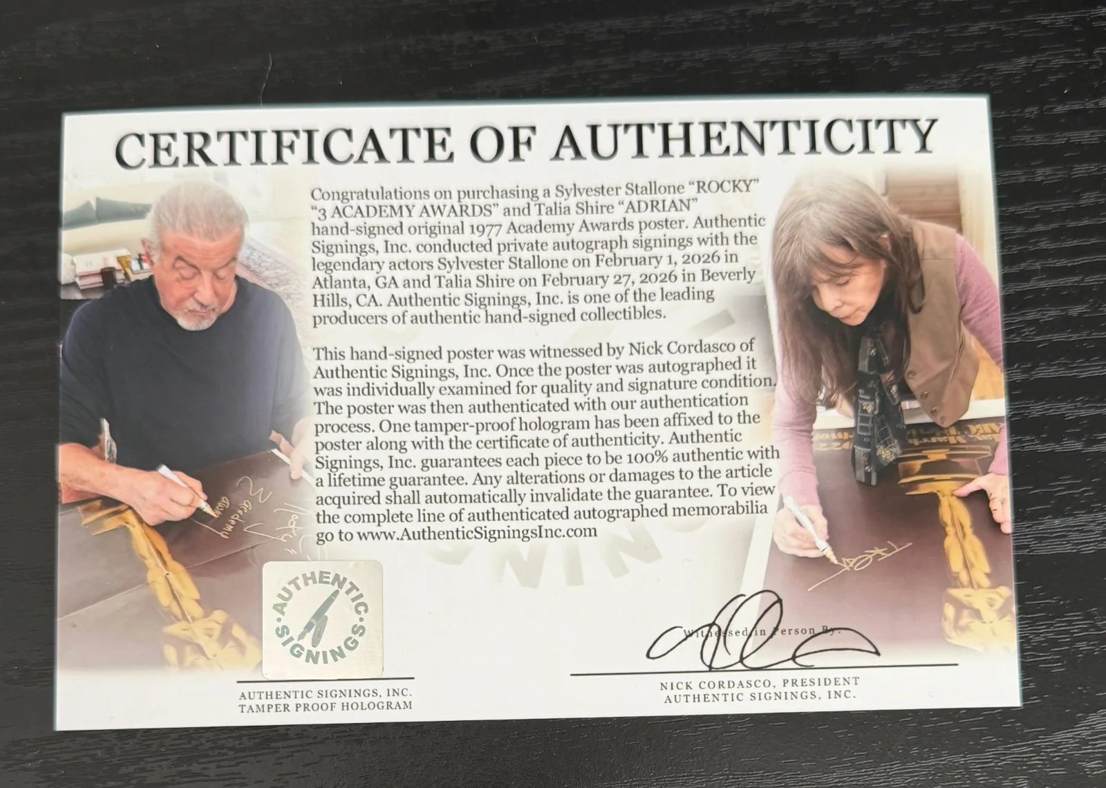 Sylvester Stallone, Talia Shire — Sylvester Stallone & Talia Shire 1/1 Autographed Academy Awards Poster ASI Proof, изображение 2
