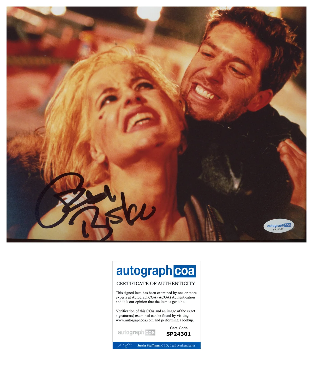 Craig Bierko — Craig Bierko Signed LONG KISS GOODNIGHT 8x10 Photo w/ Geena Davis PROOF ACOA