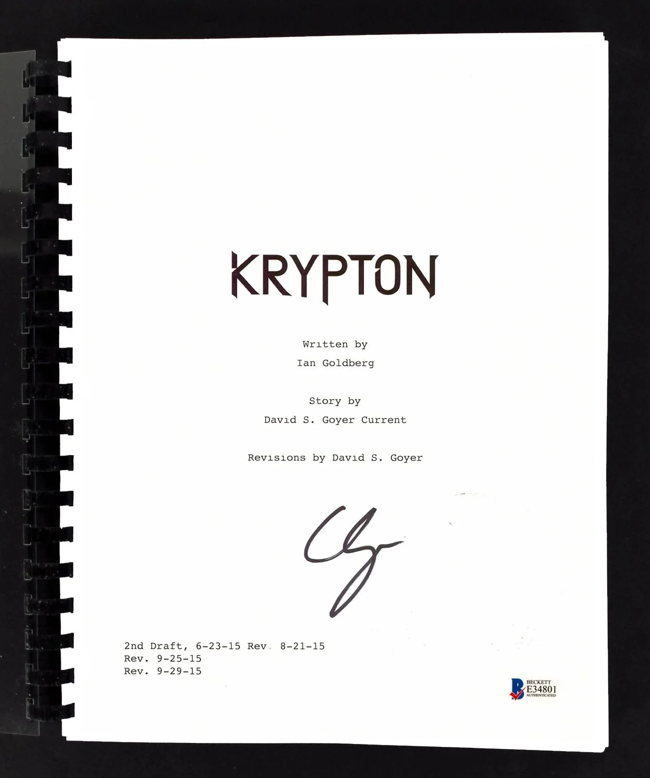 Cameron Cuffe — Cameron Cuffe Authentic Signed Krypton Pilot Episode Tv Script BAS #E34801, image 3
