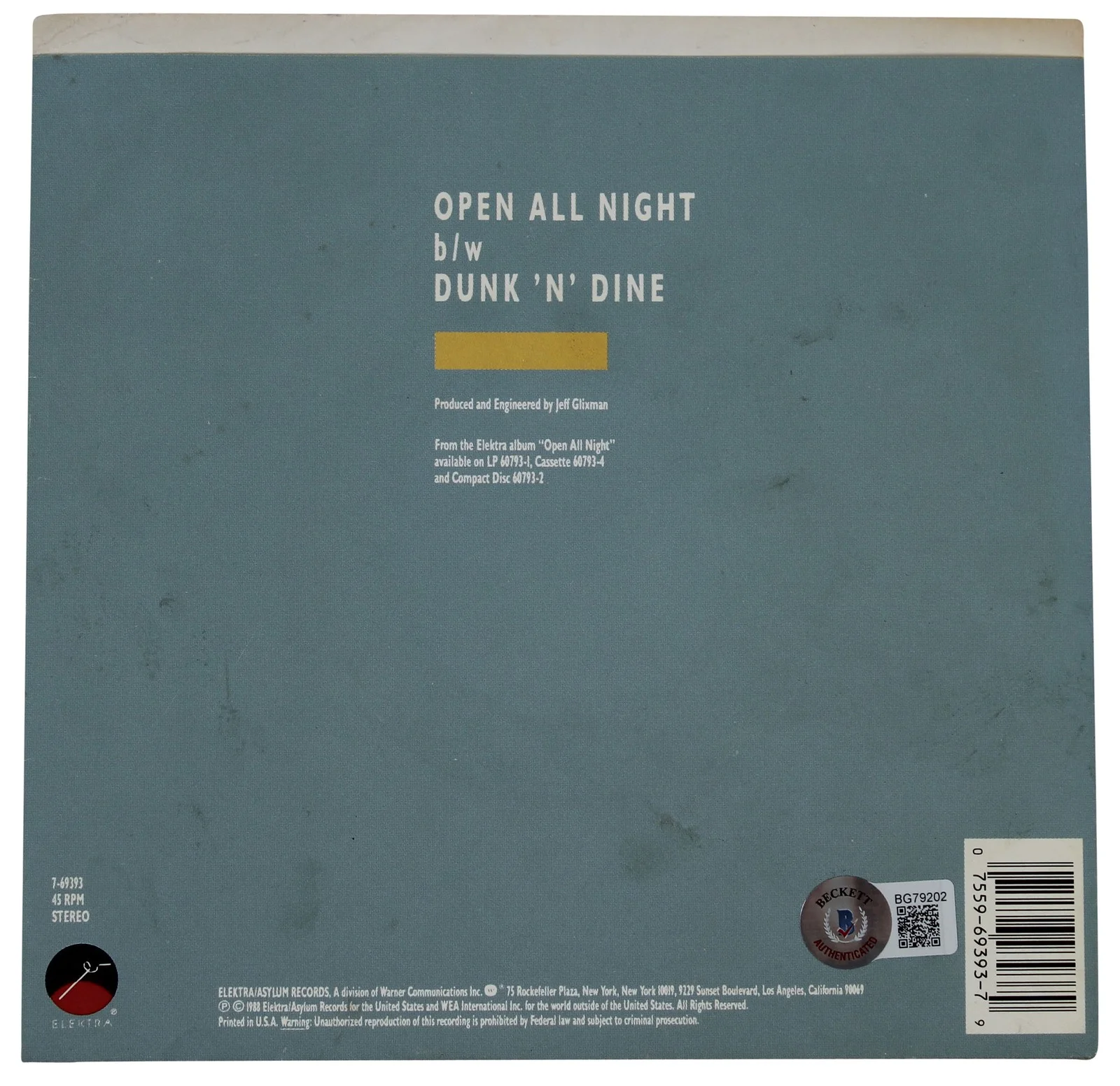 Dan Baird, Mauro Magellan — Dan Baird & Mauro Magellan Signed Open All Night 45 RPM Album Cover BAS #BG79202, изображение 3