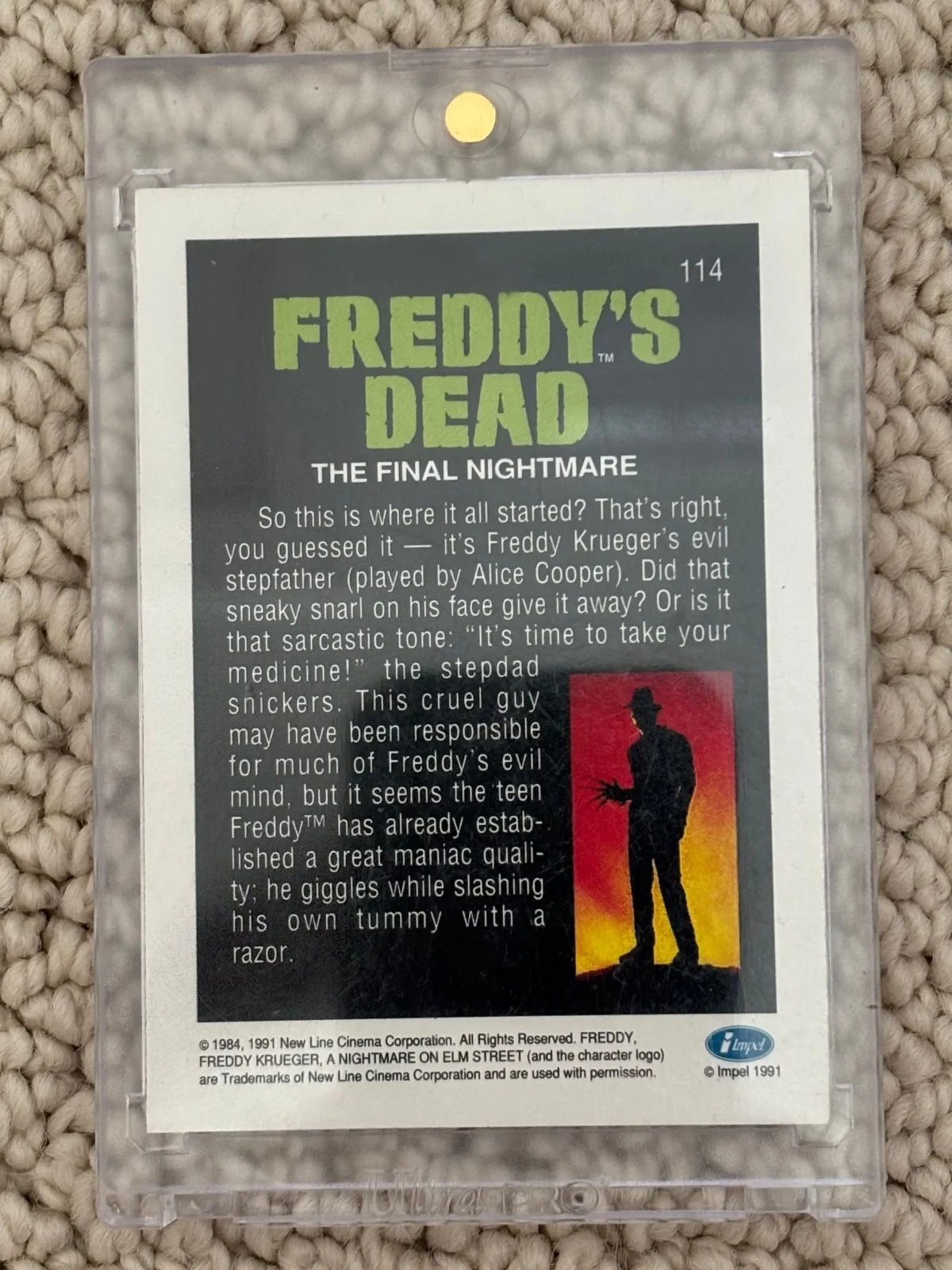 Alice Cooper – Signed (2 ½” x 3 ½”) Trading Card for the movie Freddy’s Dead, изображение 2