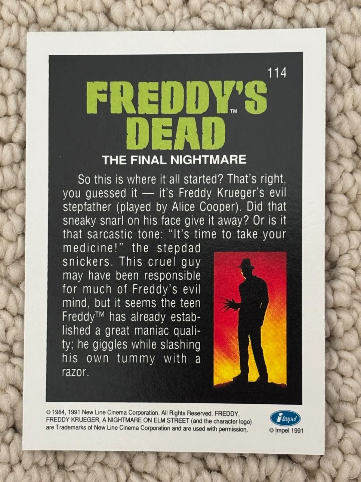 Alice Cooper – Signed (2 ½” x 3 ½”) Trading Card for the movie Freddy’s Dead, изображение 5