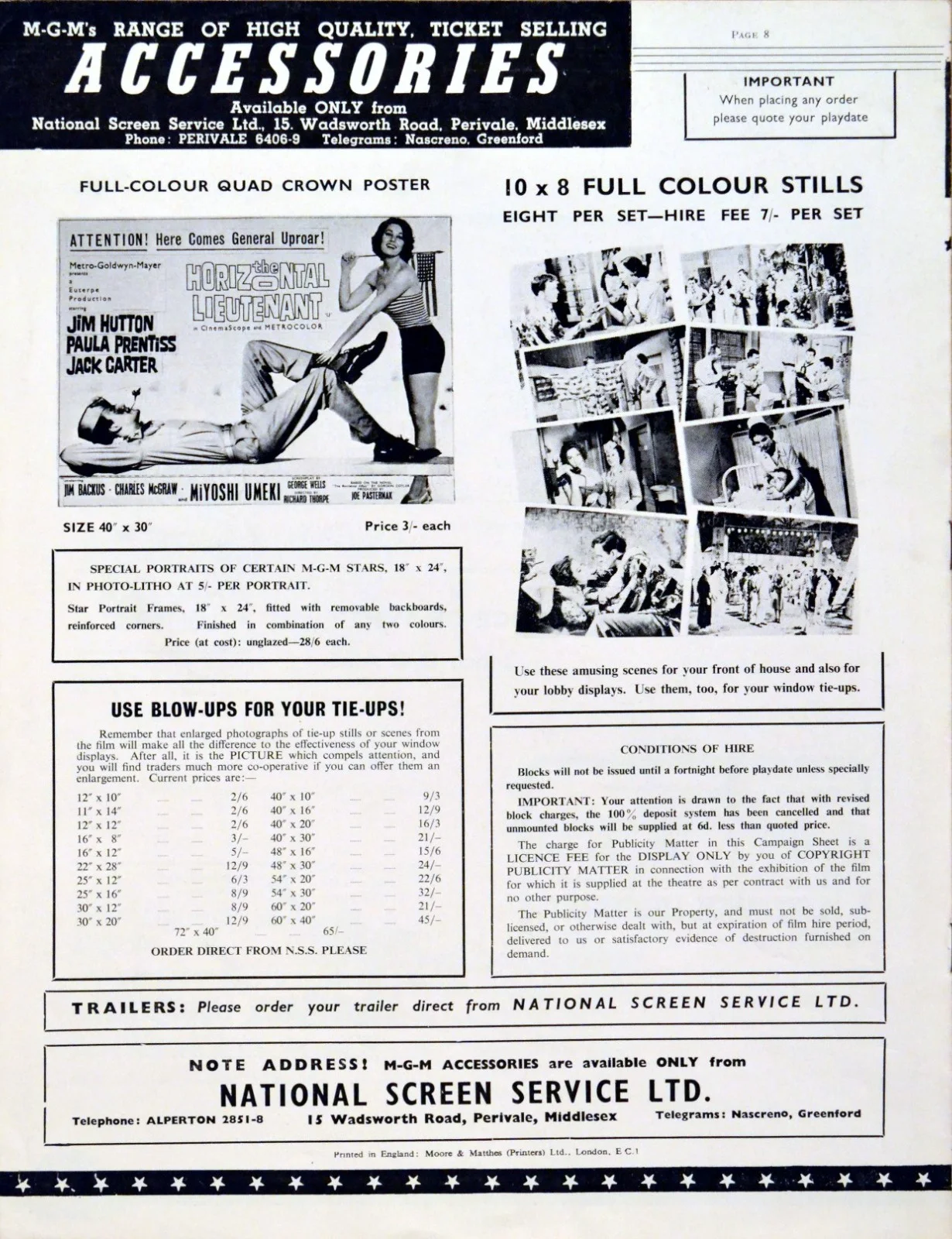HORIZONTAL LIEUTENANT 1962 Jim Hutton, Paula Prentiss UK PRESSBOOK, изображение 2