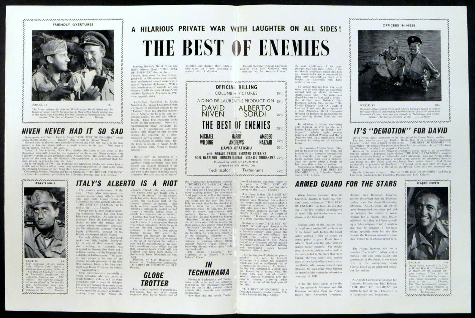 BEST OF ENEMIES 1961 David Niven, Alberto Sordi Michael Wilding UK CAMPAIGN BOOK, изображение 2
