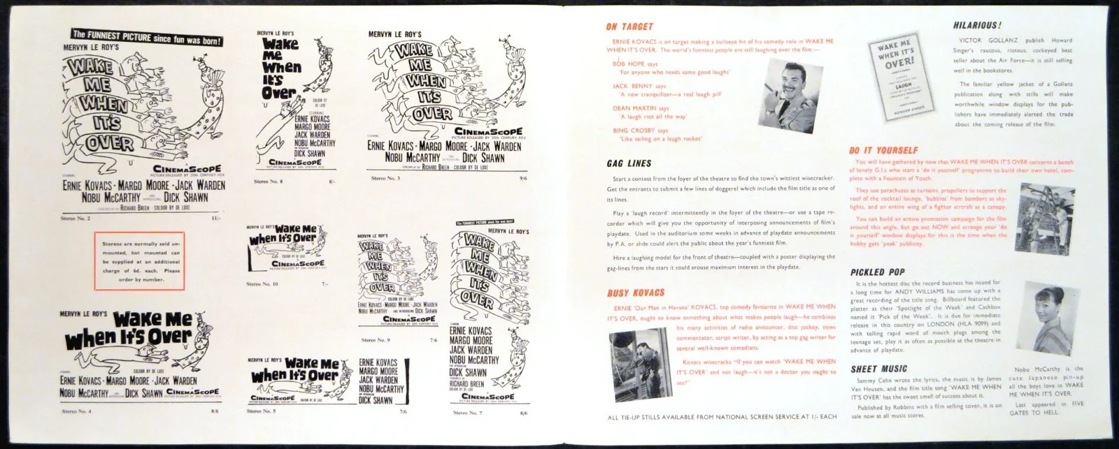 WAKE ME WHEN IT’S OVER 1960 Ernie Kovacs, Margo Moore, Jack Warden CAMPAIGN BOOK, изображение 2