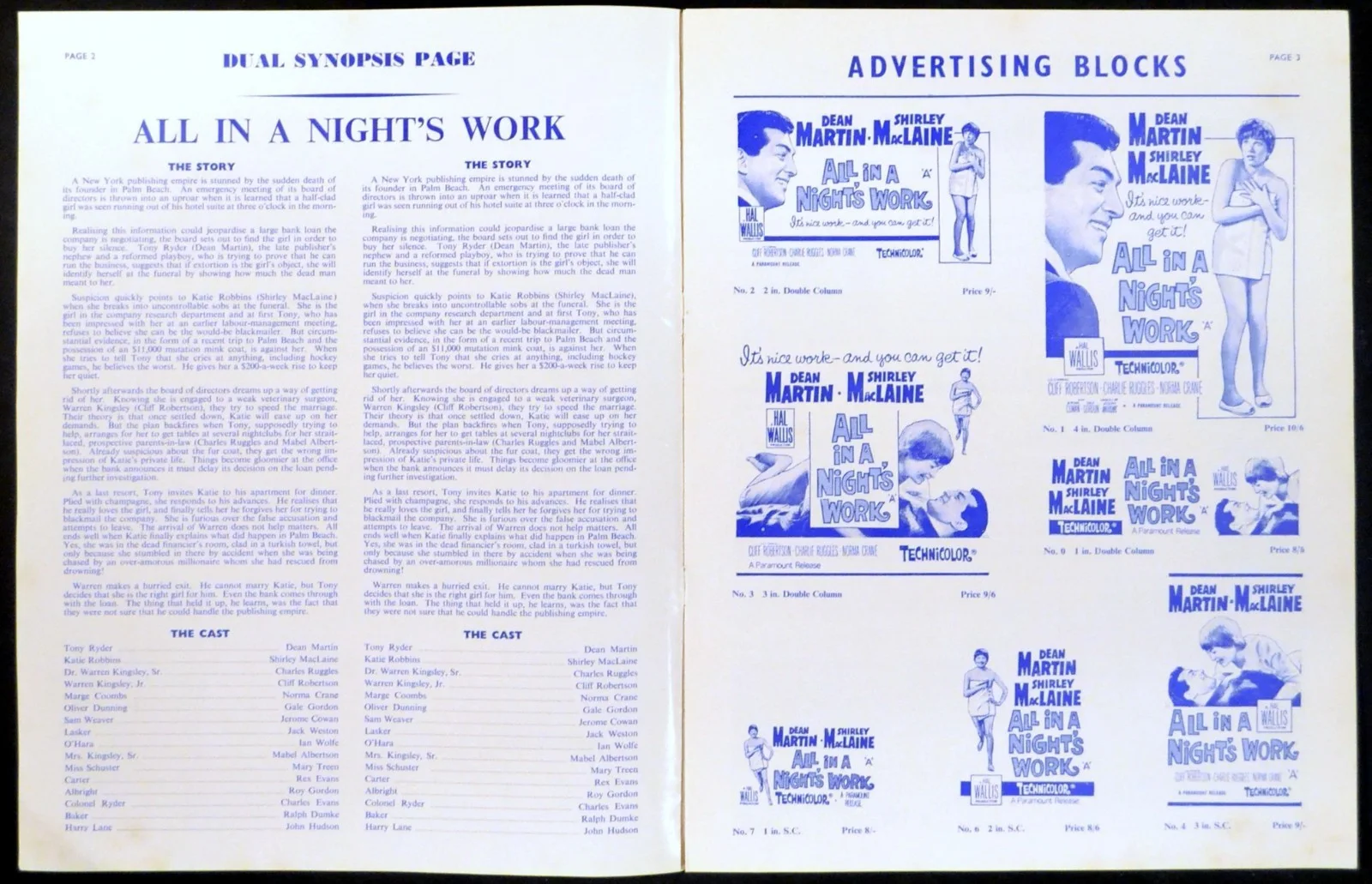ALL IN A NIGHT’S WORK 1961 Dean Martin, Shirley MacLaine UK PRESSBOOK, изображение 2