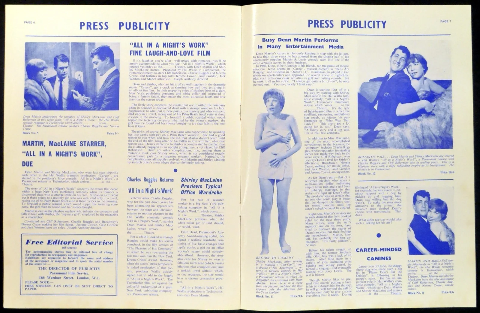 ALL IN A NIGHT’S WORK 1961 Dean Martin, Shirley MacLaine UK PRESSBOOK, изображение 4