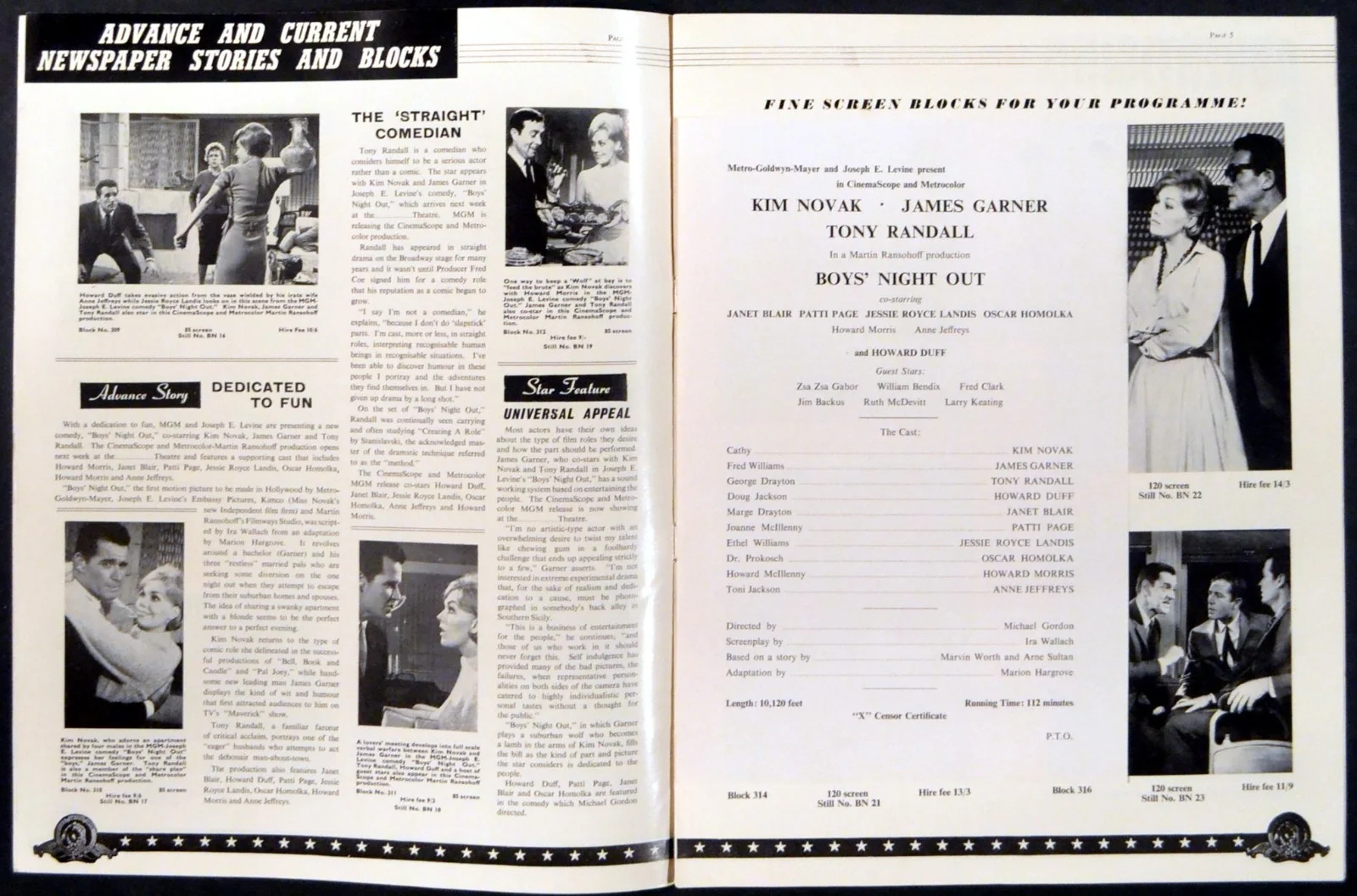 BOYS’ NIGHT OUT 1962 Kim Novak, James Garner, Tony Randall UK PRESSBOOK, изображение 2