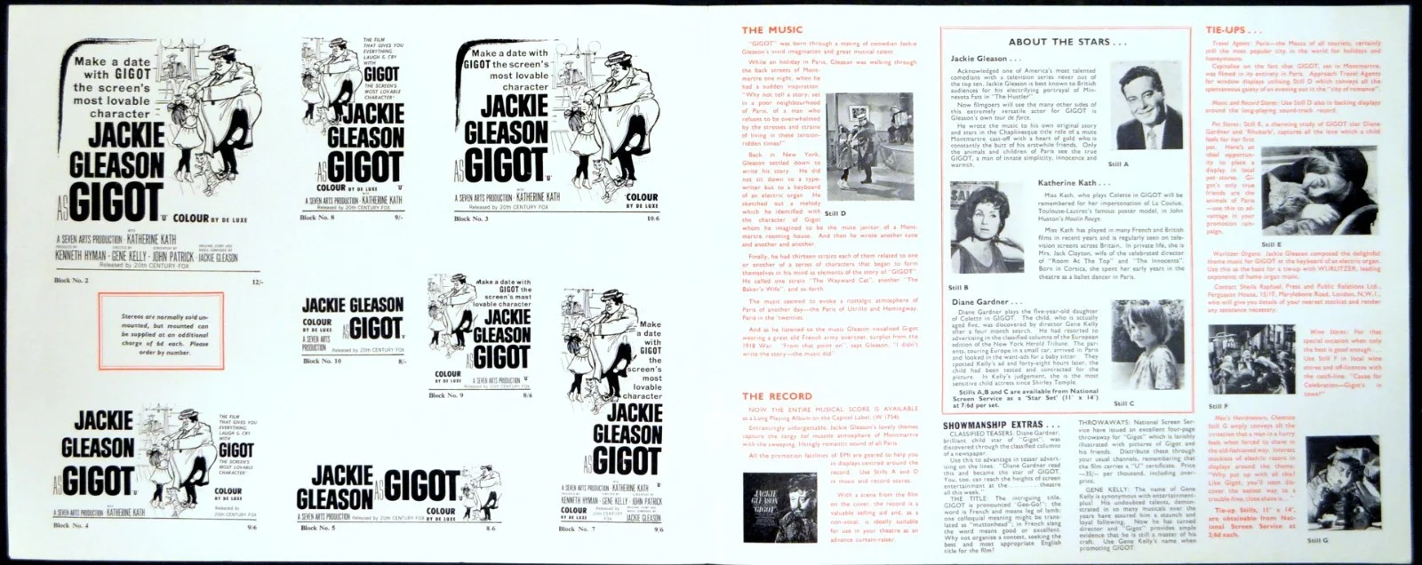 GIGOT 1962 Jackie Gleason, Katherine Kath, Gabrielle Dorziat UK CAMPAIGN BOOK, изображение 2