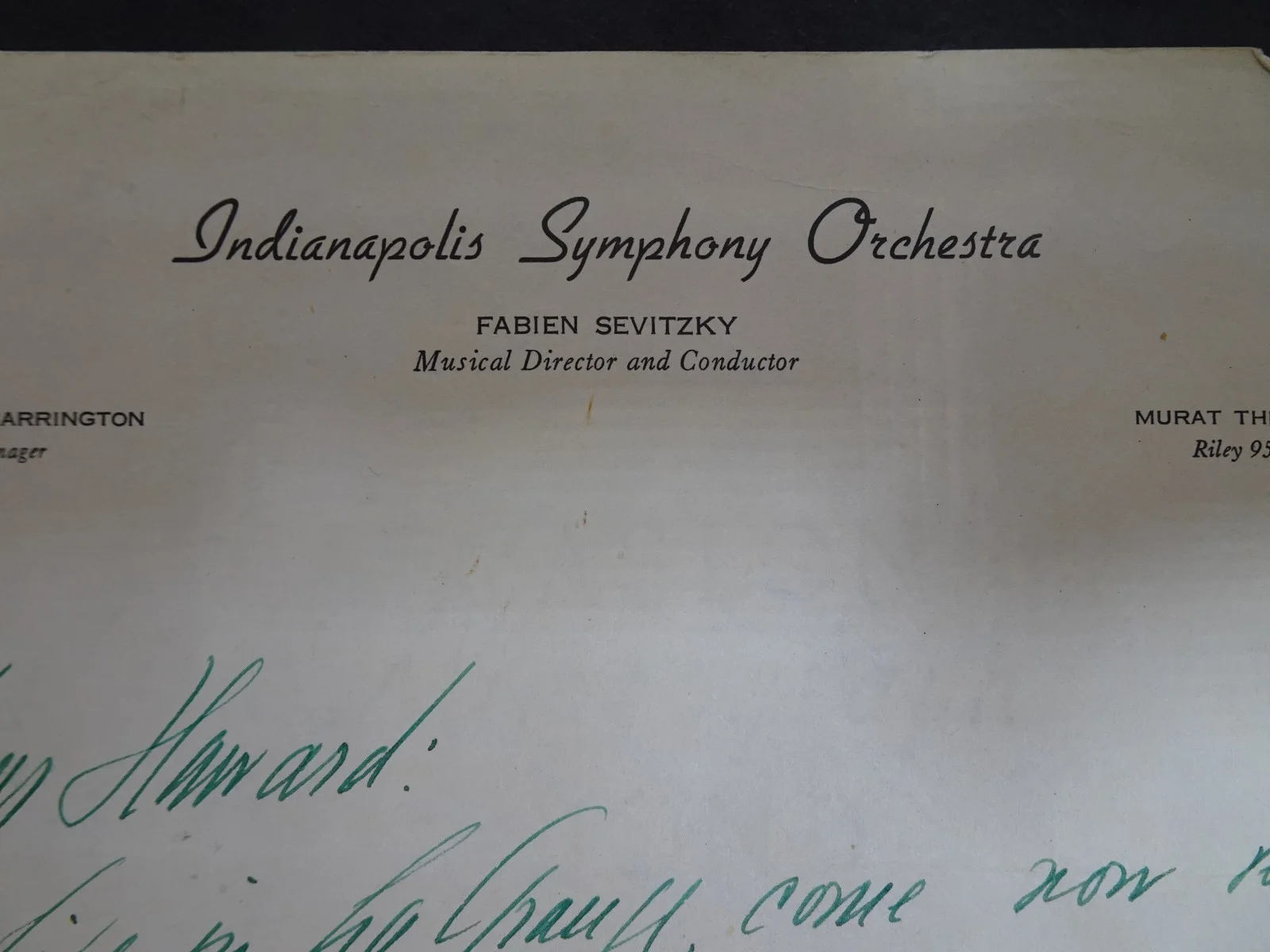 Fabien Sevitzky — Fabien Sevitzky Director Autographed Letter to Symphony Manager Indianapolis, image 2