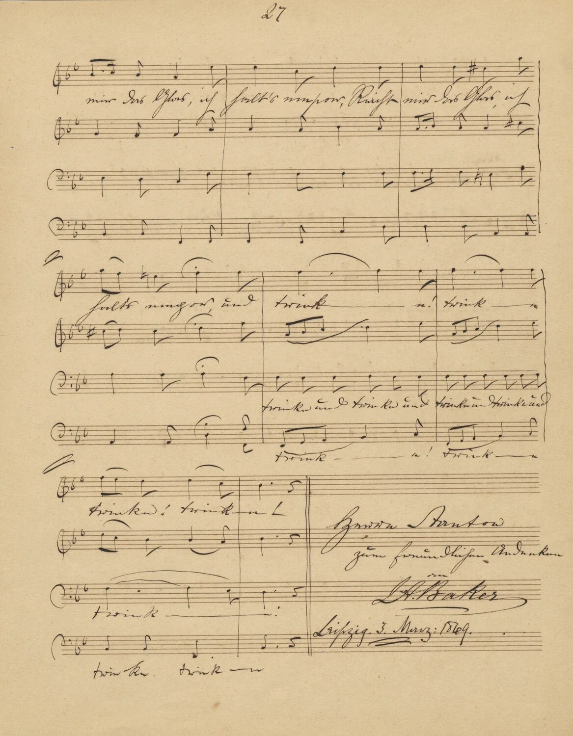 Carl Ferdinand BECKER / Autograph musical quotation signed and dated Leipzig, image 3