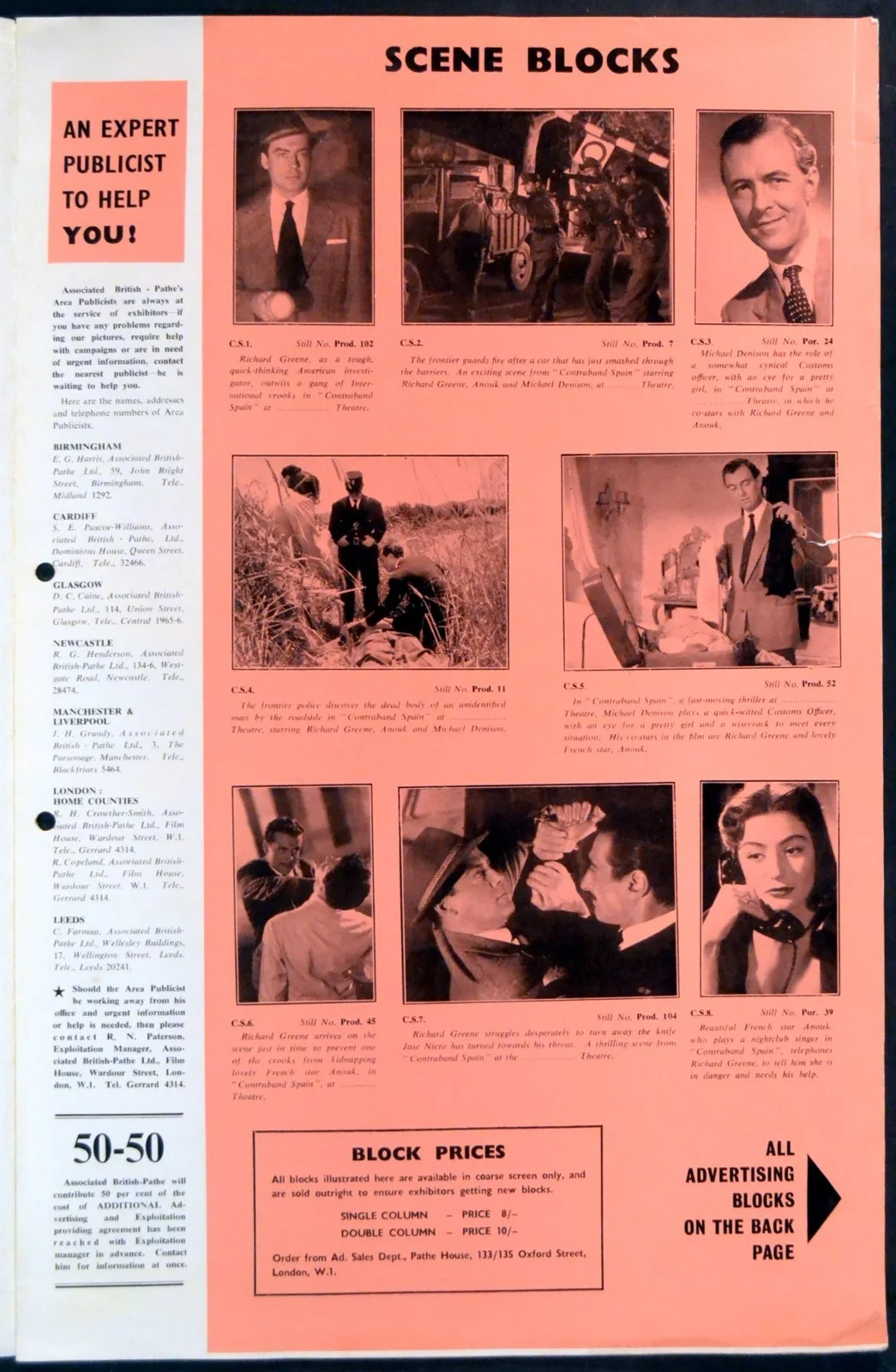 CONTRABAND SPAIN 1955 Richard Greene Anouk Aimee Michael Denison CAMPAIGN BOOK, изображение 3