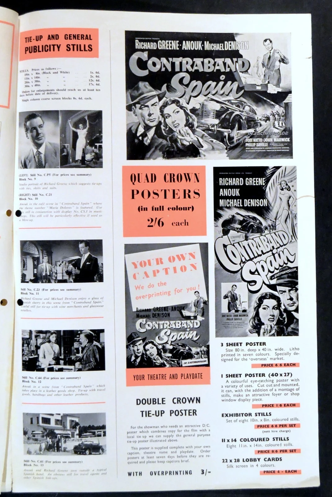 CONTRABAND SPAIN 1955 Richard Greene Anouk Aimee Michael Denison CAMPAIGN BOOK, изображение 5