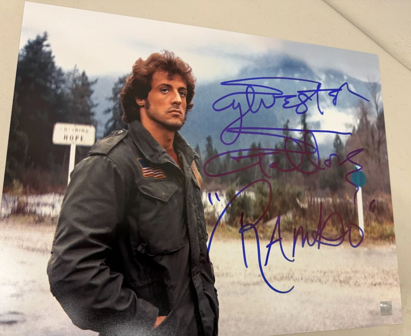 Sylvester Stallone — Sylvester Stallone "RAMBO" Autographed 16x20 FIRST BLOOD Photo ASI Proof