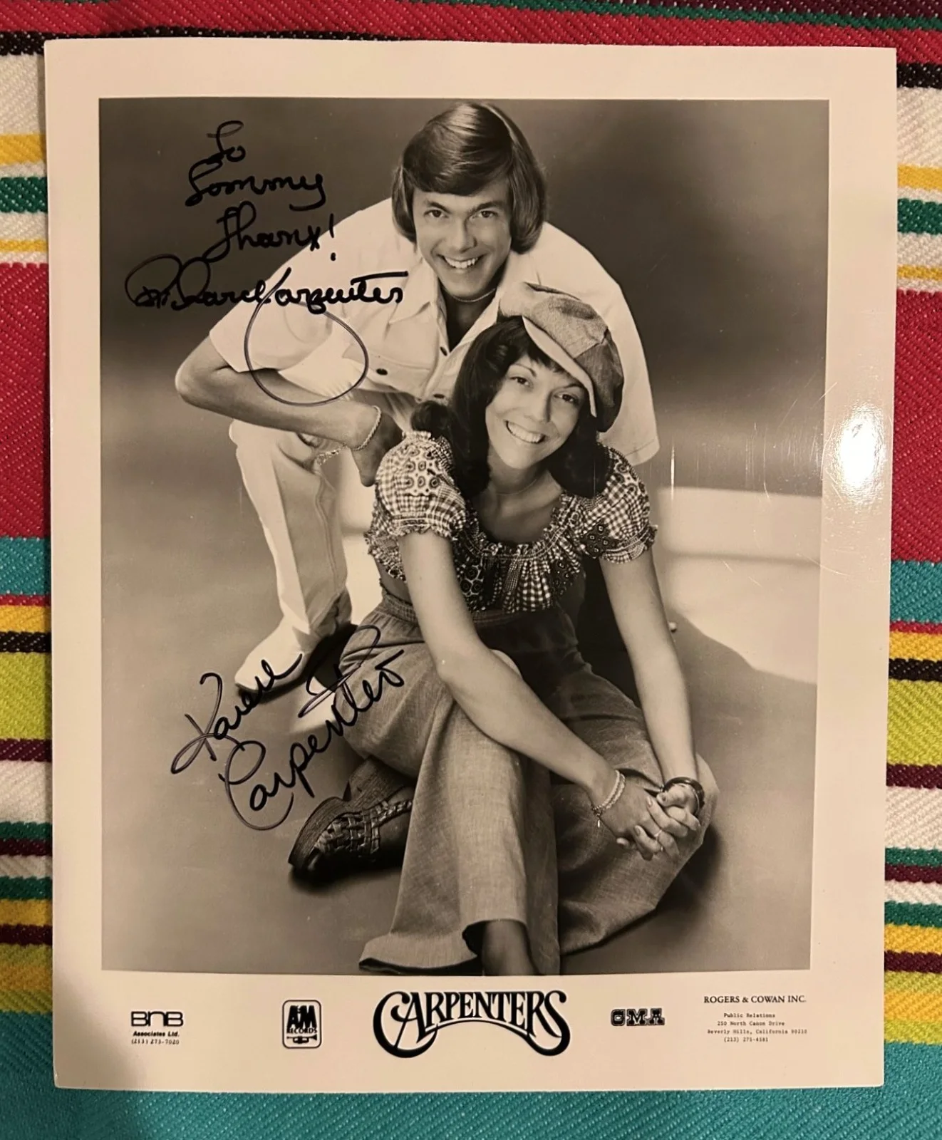 Karen, Richard Carpenter — Karen and Richard Carpenter 8x10 Autographed B&W Photo No CoA, изображение 2