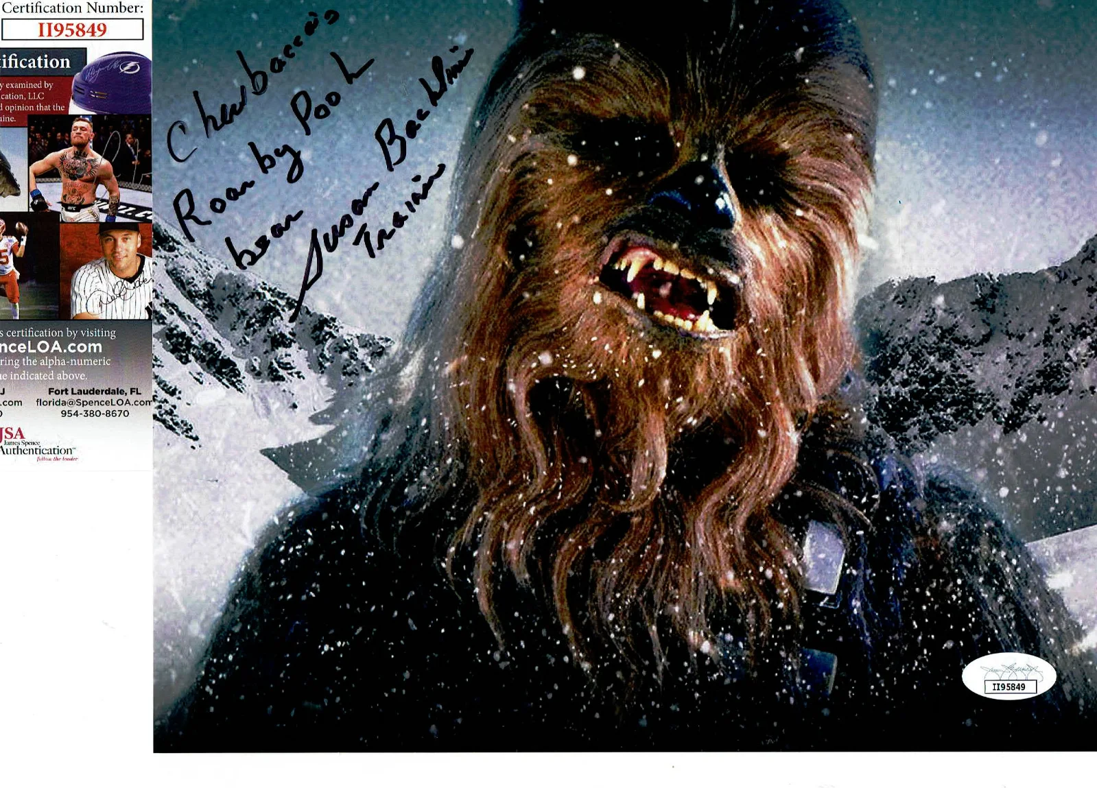 Bear Trainer voice of Chewbacca — Star Wars Chewbaca autographed 8x10 photo by trainer of Bear Voice JAWS JSA Cert