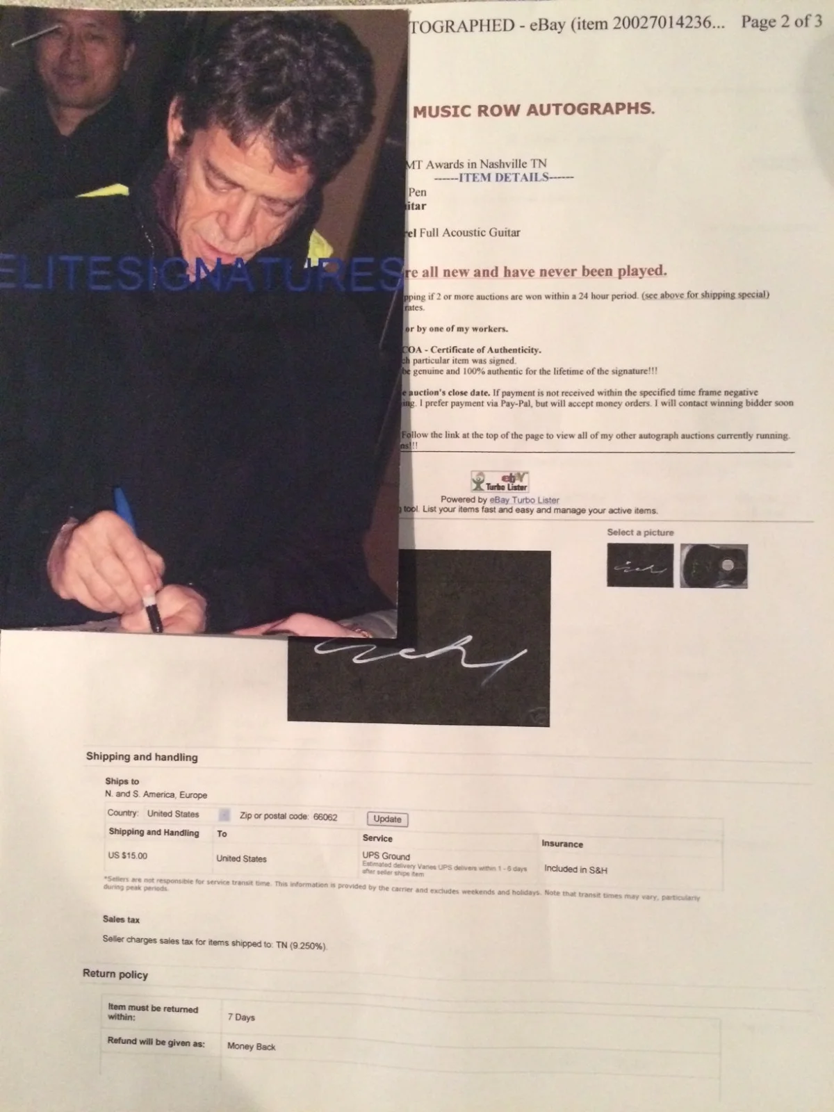 lou reed signed guitar acoustic black, image 3