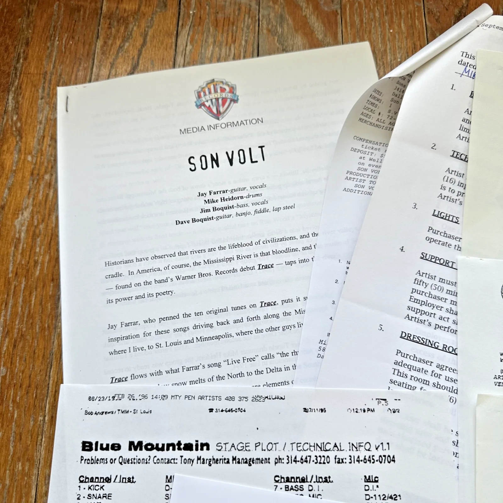 SON VOLT Dallas SONS HERMANN 3-17-96 Live Concert Contract & Rider Promo Photo, изображение 2