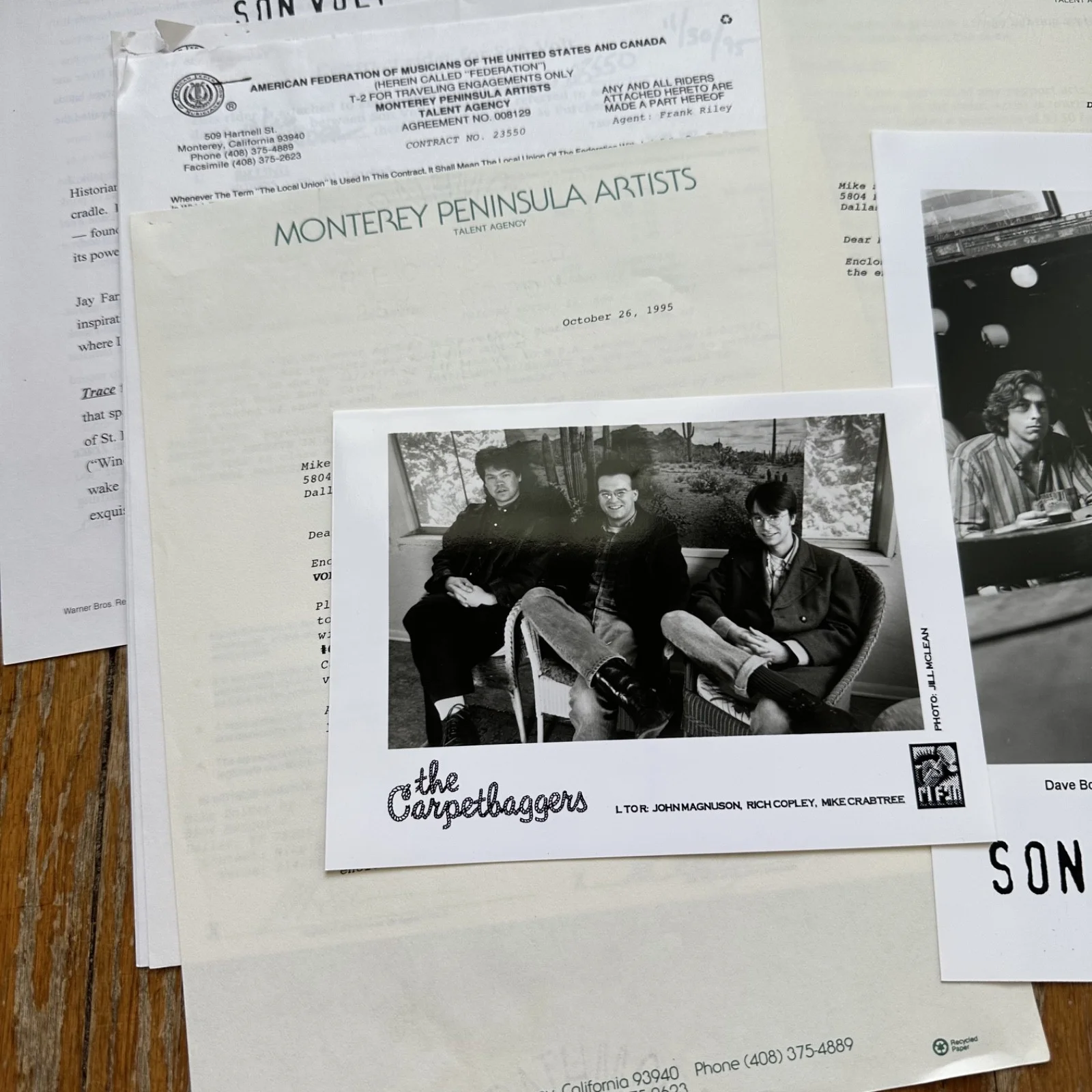 SON VOLT Dallas SONS HERMANN 11-30-95 Live Concert Contract & Rider Promo Photo, изображение 5