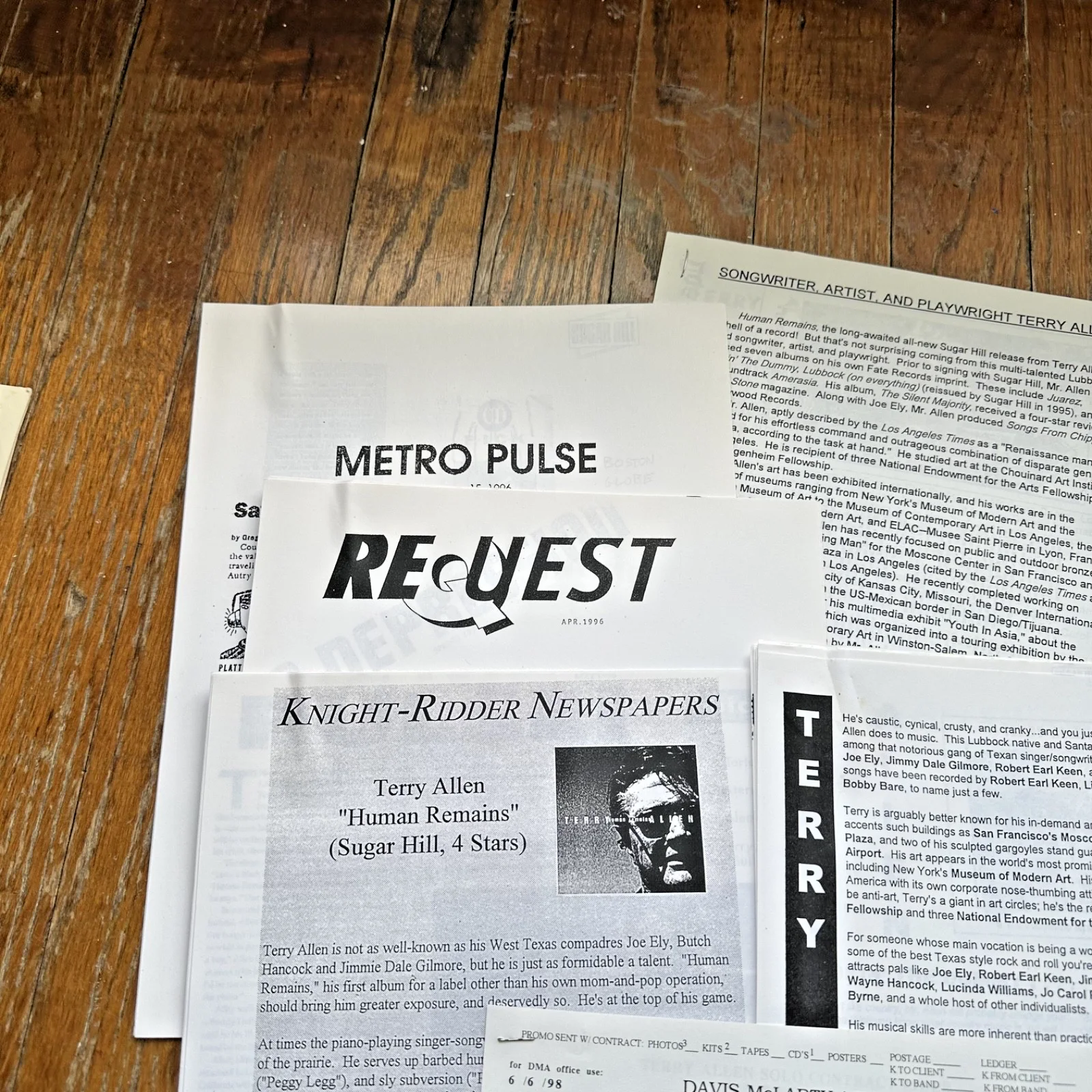 TERRY ALLEN Lakewood Dallas 6-6-98 Live Concert Contract & Rider Promo Photo, изображение 2