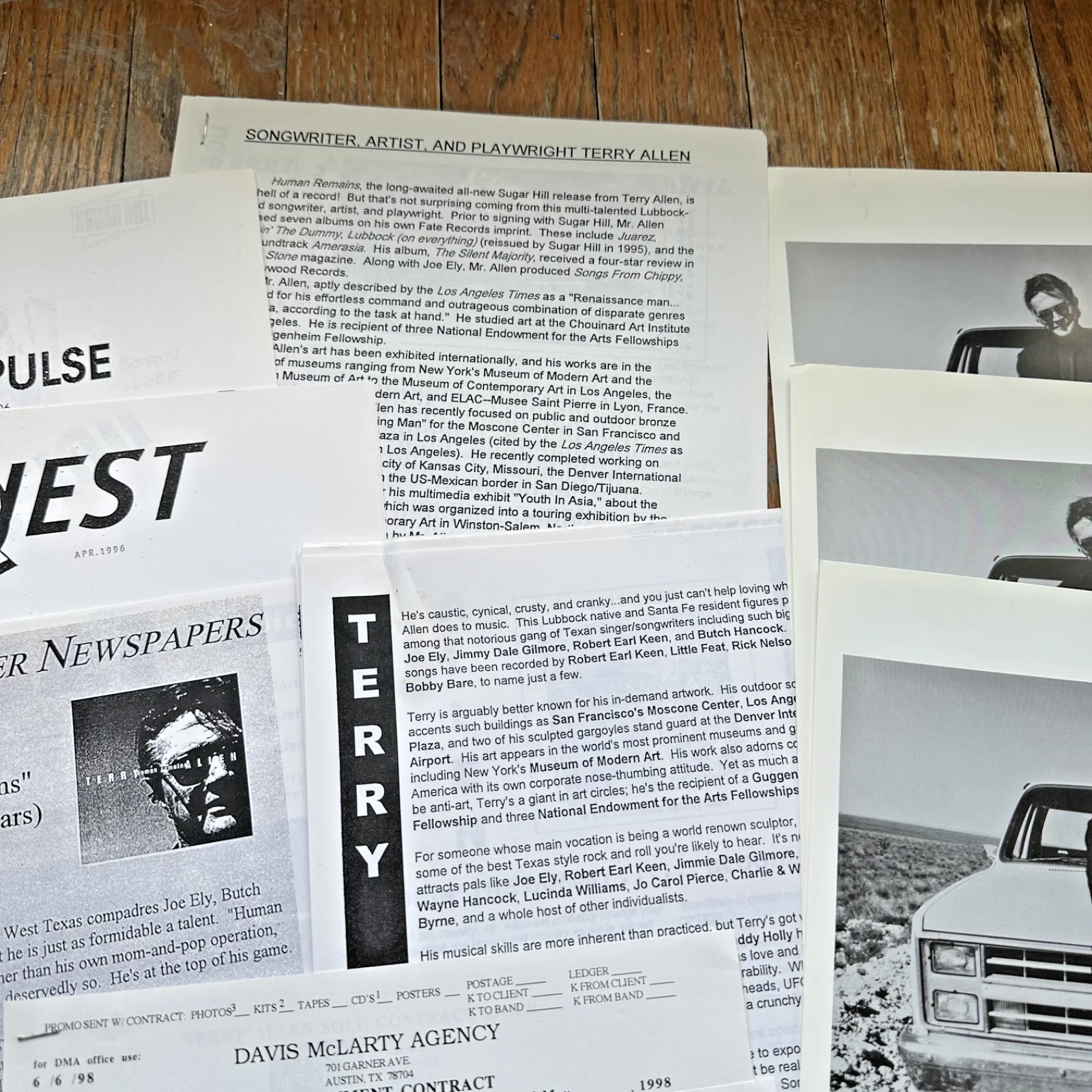 TERRY ALLEN Lakewood Dallas 6-6-98 Live Concert Contract & Rider Promo Photo, изображение 3