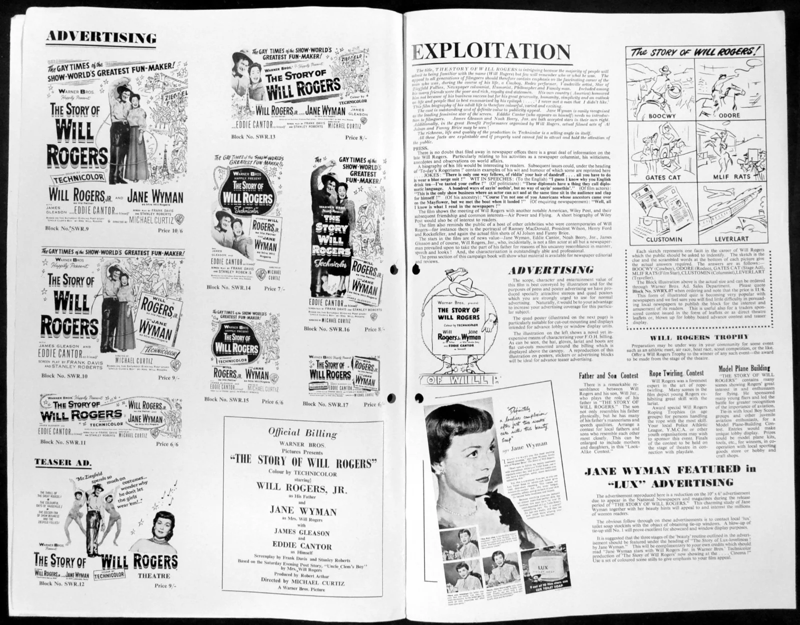 STORY OF WILL ROGERS 1952 Will Rogers Jr., Jane Wyman UK CAMPAIGN BOOK, изображение 2