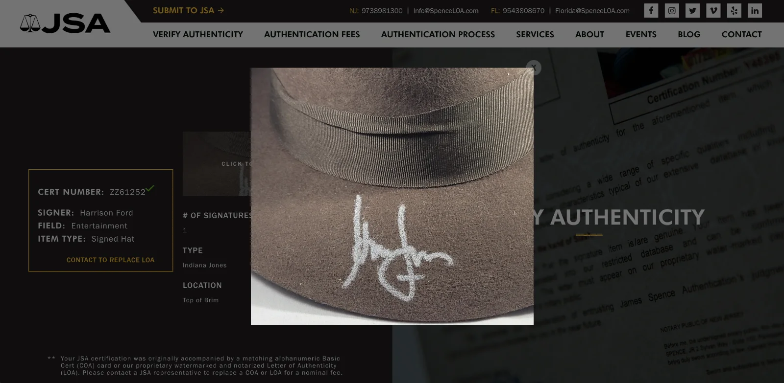 Harrison Ford Signed Indiana Jones Authentic Fedora Hat JSA LOA ZZ61252, image 4