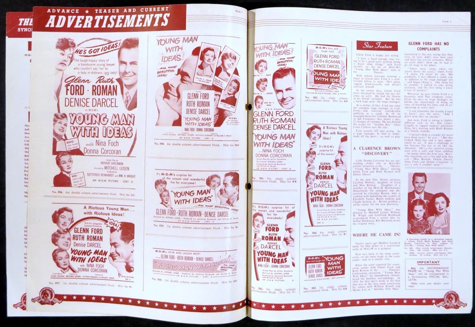 YOUNG MAN WITH IDEAS 1952 Glenn Ford, Ruth Roman, Denise Darcel UK PRESSBOOK, изображение 2