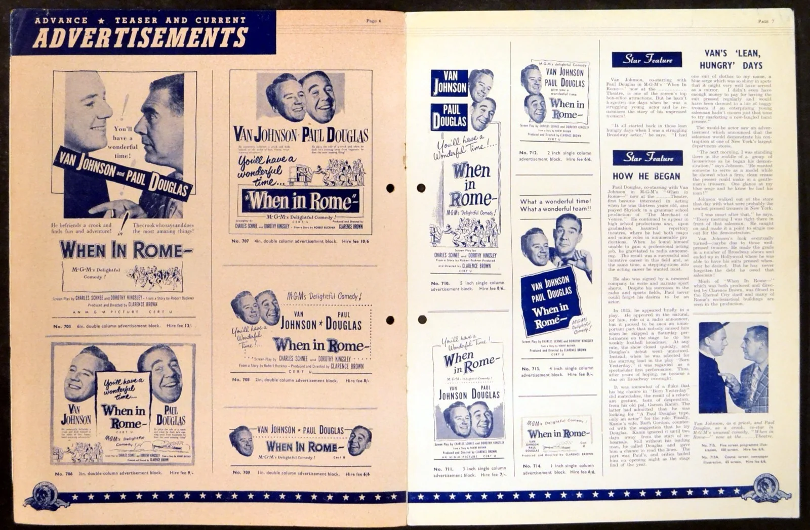 WHEN IN ROME 1952 Van Johnson, Paul Douglas, Joseph Calleia UK PRESSBOOK, image 2