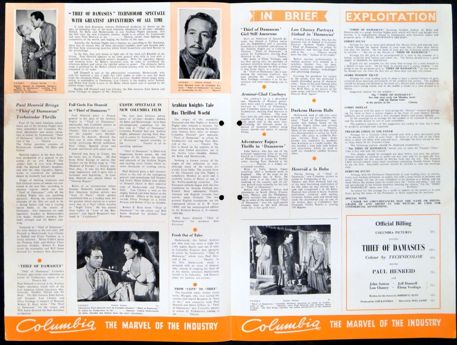 THIEF OF DAMASCUS 1952 Paul Henreid, John Sutton, Jeff Donnell UK CAMPAIGN BOOK, изображение 2