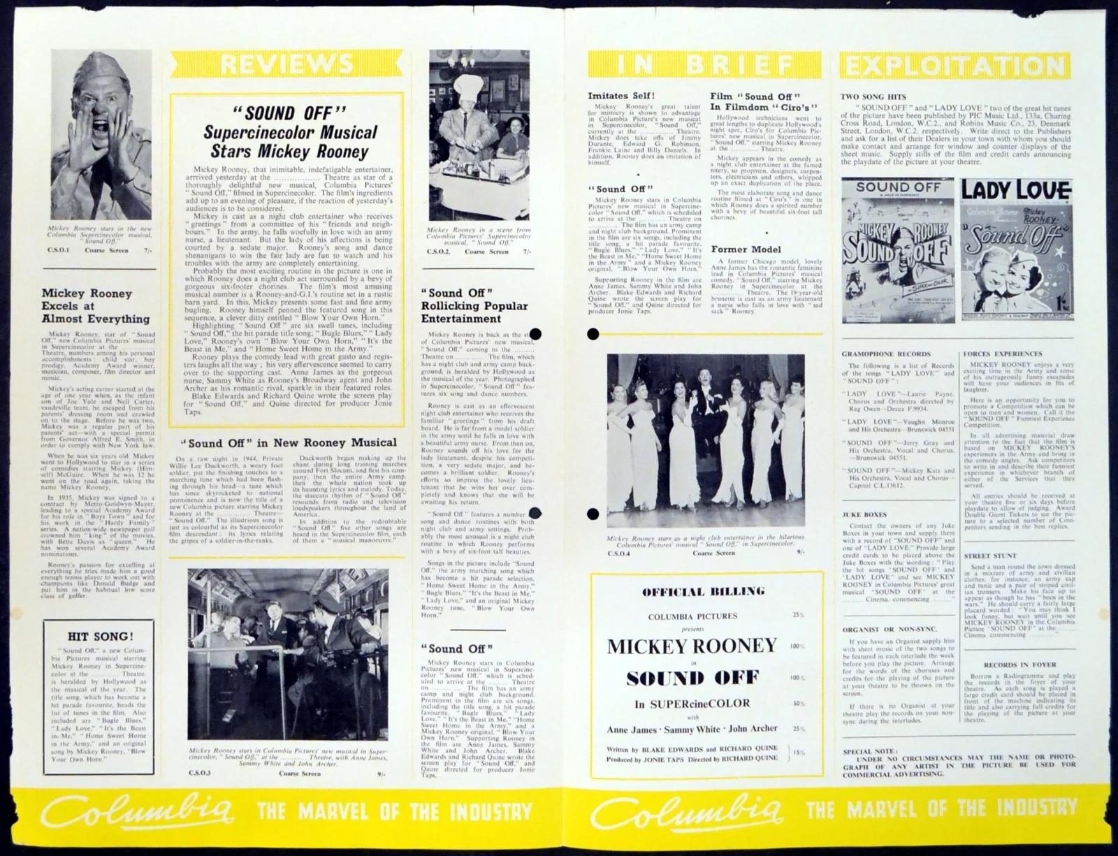 SOUND OFF 1952 Mickey Rooney, Anne James, Sammy White UK CAMPAIGN BOOK, изображение 2
