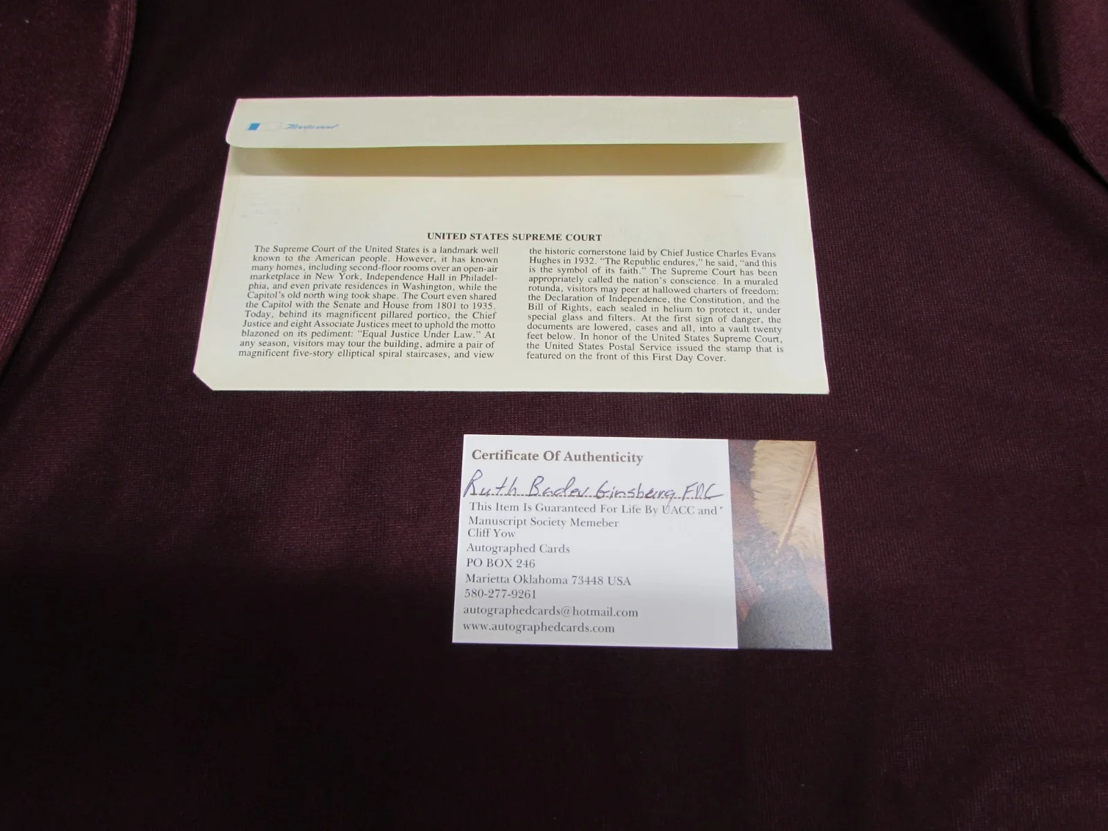 Ruth Bader Ginsburg signed 1983 FDC cover UACC, image 2