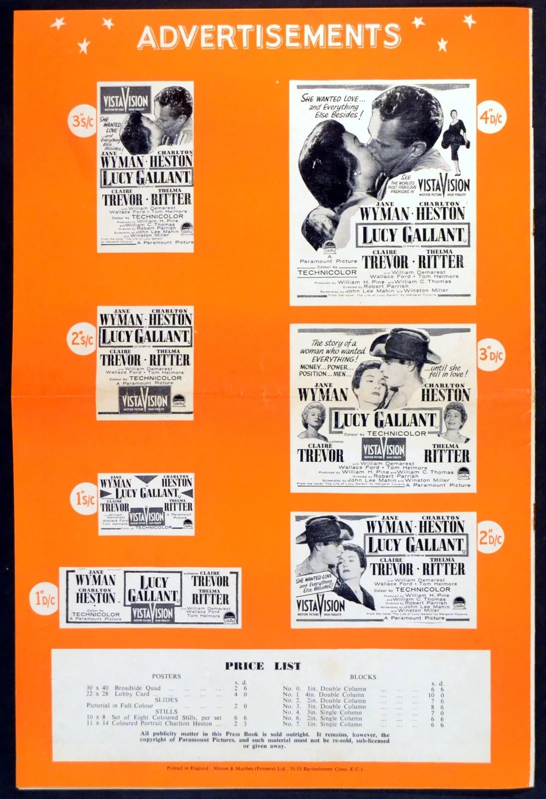 LUCY GALLANT 1955 Jane Wyman, Charlton Heston, Claire Trevor UK PRESSBOOK, изображение 2