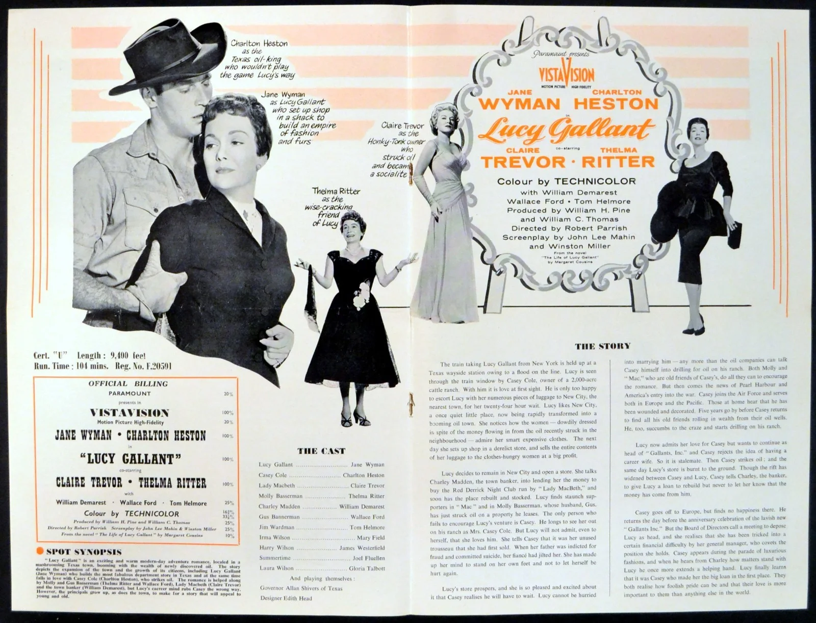 LUCY GALLANT 1955 Jane Wyman, Charlton Heston, Claire Trevor UK PRESSBOOK, изображение 4