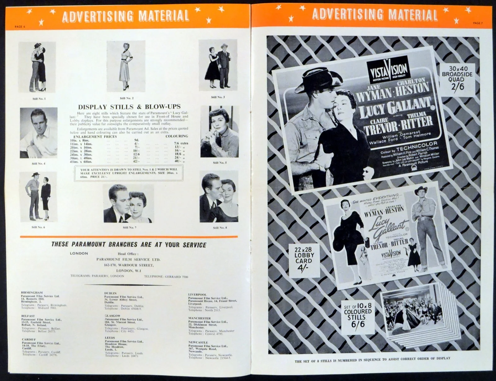 LUCY GALLANT 1955 Jane Wyman, Charlton Heston, Claire Trevor UK PRESSBOOK, изображение 5