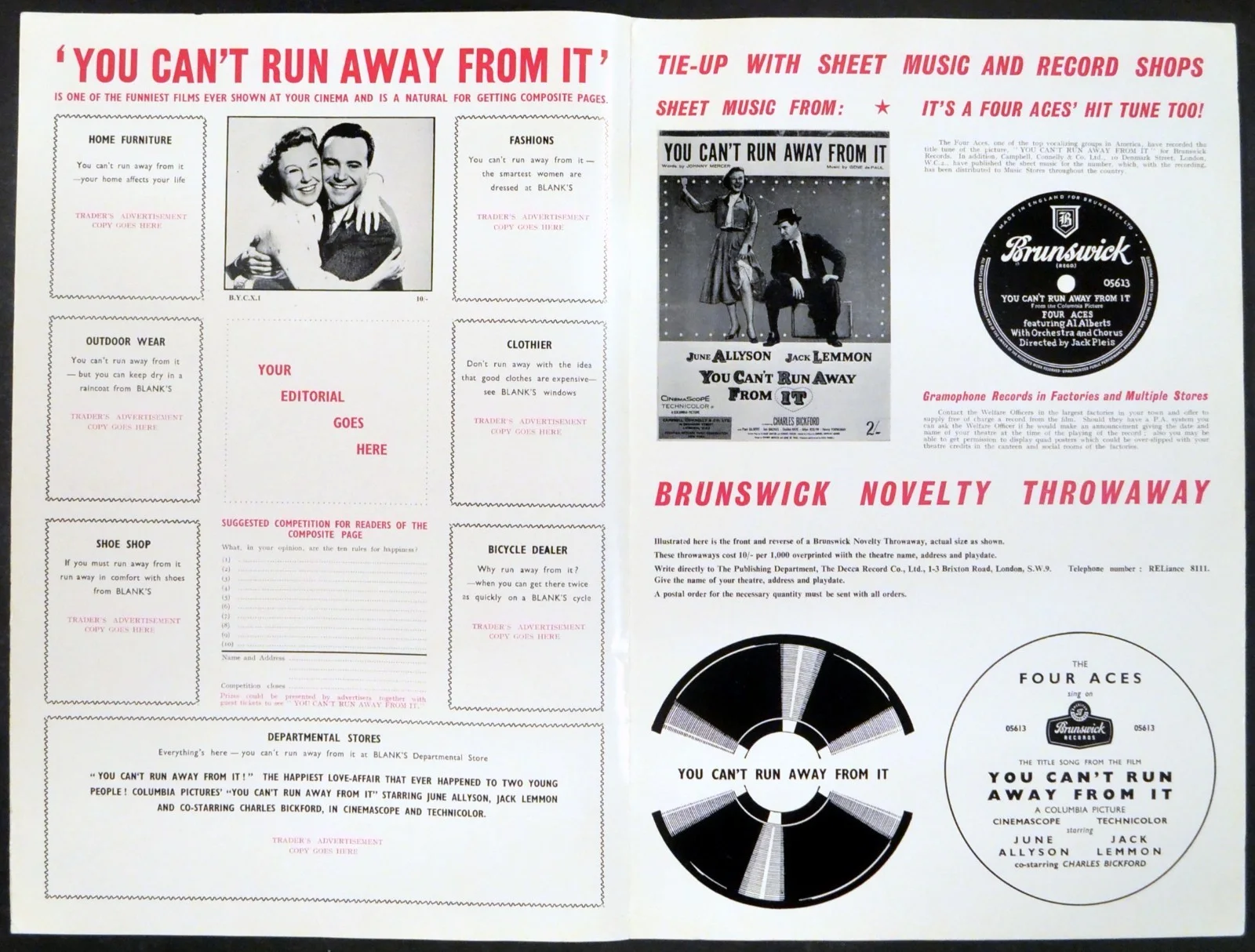 YOU CAN’T RUN AWAY FROM IT 1956 June Allyson, Jack Lemmon UK CAMPAIGN BOOK, image 2