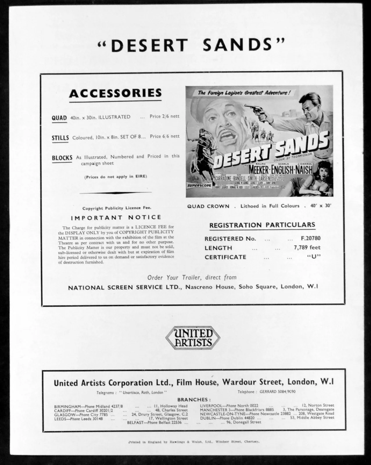 DESERT SANDS 1955 Ralph Meeker, Marla English, J. Carrol Naish UK CAMPAIGN BOOK, изображение 3