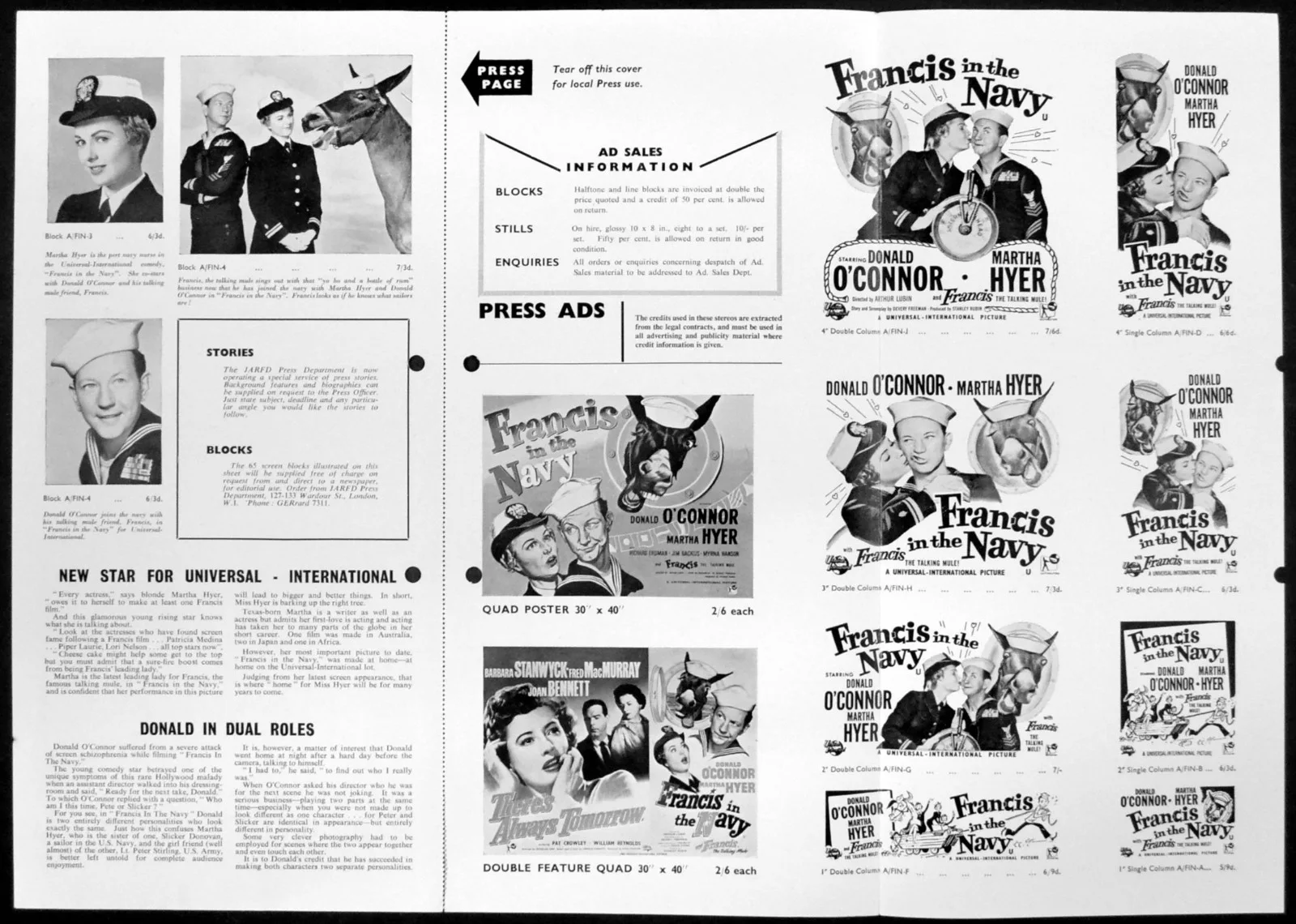 FRANCIS IN THE NAVY 1955 Donald O'Connor, Martha Hyer UK CAMPAIGN BOOK, изображение 2
