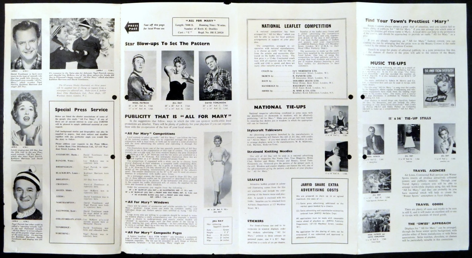 ALL FOR MARY 1955 Nigel Patrick, David Tomlinson, Jill Day CAMPAIGN BOOK, image 2