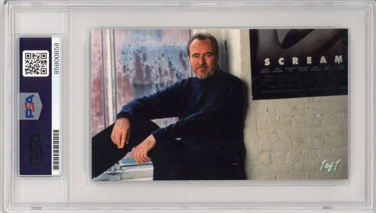 Wes Craven — Wes Craven Signed Cut Custom Scream Director 3x5 Card PSA Slab Slabbed AUTO, image 2