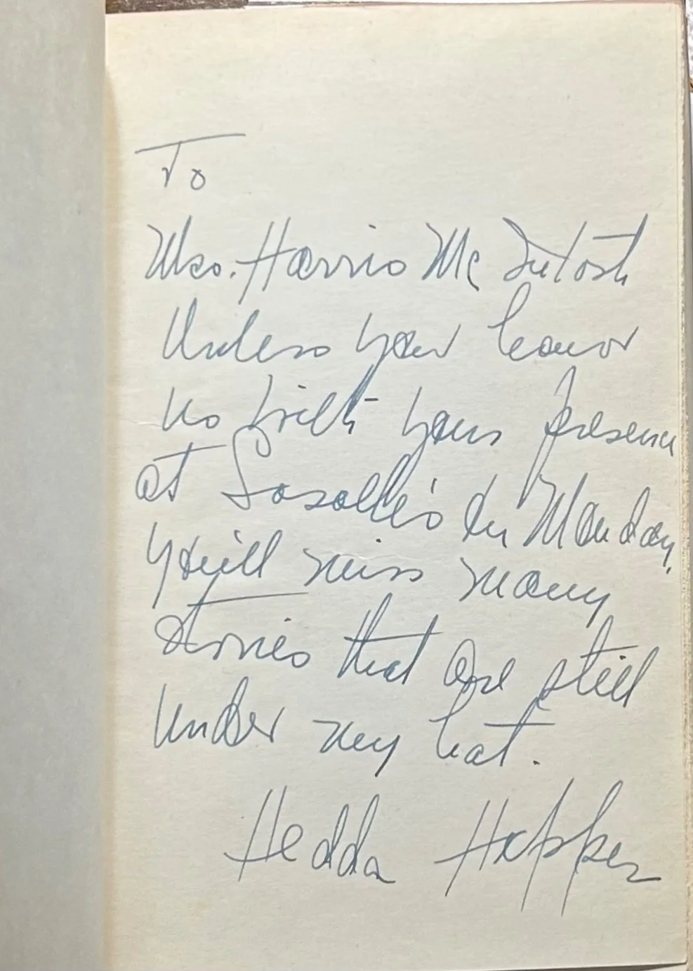 HEDDA HOPPER—SIGNED UNDER MY HAT—SILENT STAR;RADIO+PRINT FILM GOSSIP, image 2