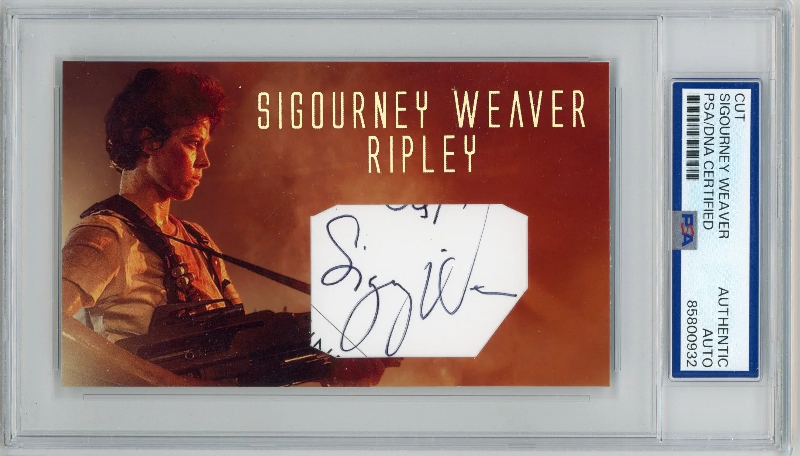 Sigourney Weaver — Sigourney Weaver Signed Cut Custom Aliens Ripley 3x5 Card PSA Slab Slabbed AUTO