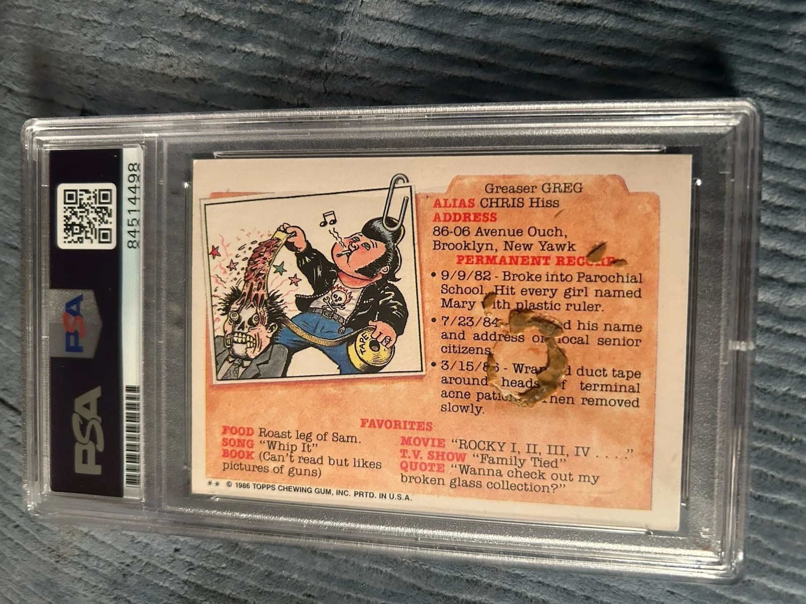 TOM BUNK — 1986 Tom Bunk Signed 1986 Garbage Pail Kids GPK Fran Furter PSA Authentic Slab, изображение 2