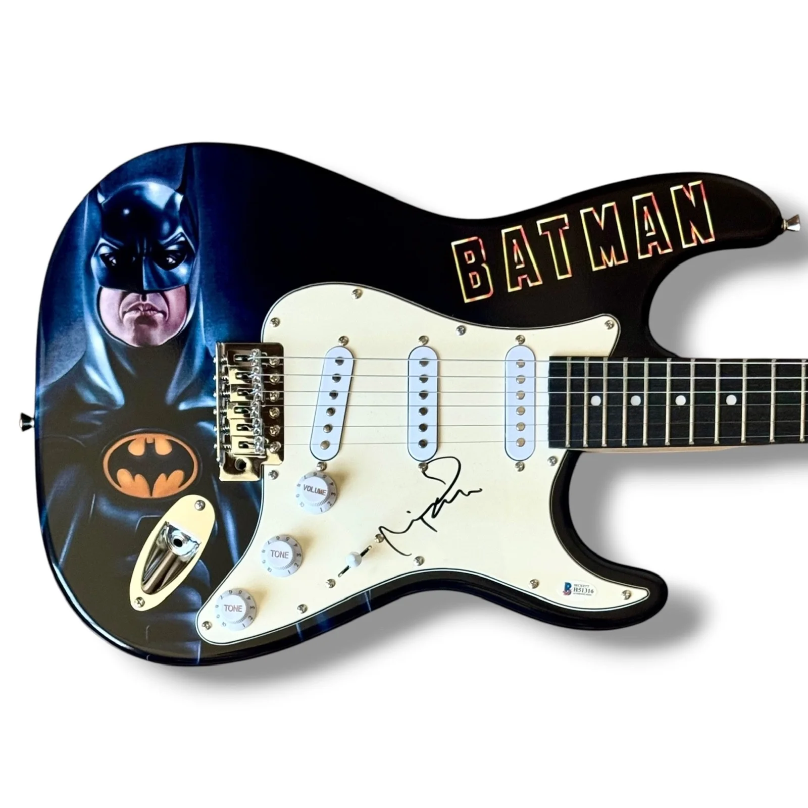Michael Keaton, Jack Nicholson — Michael Keaton & Jack Nicholson Signed Guitar Set of 2 JSA COA Batman The Joker, image 2
