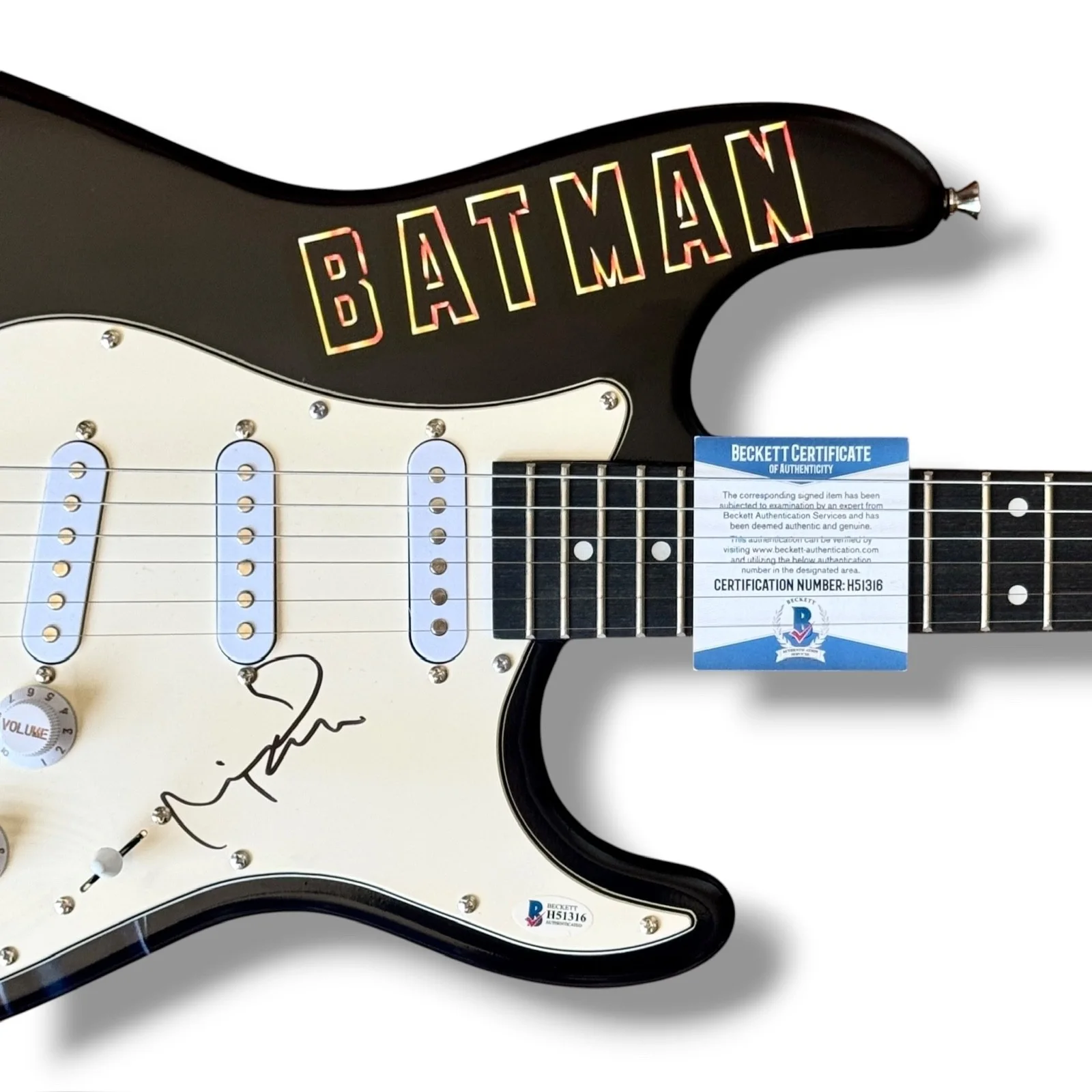 Michael Keaton, Jack Nicholson — Michael Keaton & Jack Nicholson Signed Guitar Set of 2 JSA COA Batman The Joker, image 3