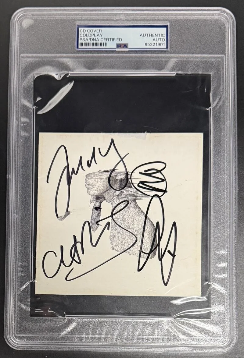 Chris Martin, Jonny Buckland, Guy Berryman and Will Champion — Coldplay Chris Martin Signed Autograph PSA/DNA Slabbed Rush Blood Head CD Cover