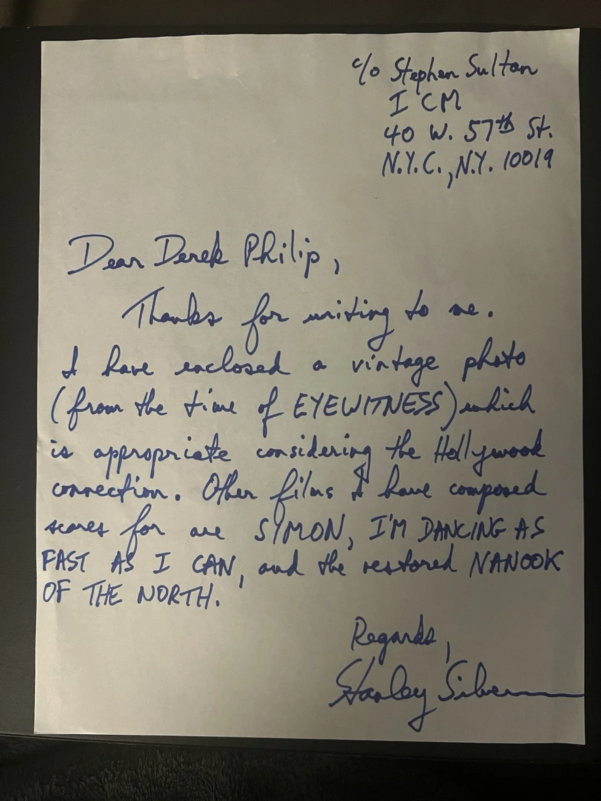 Stanley Silverman — Film Composer Stanley Silverman Autographed 8”x10” /Letter ‘Nanook of the North’, изображение 3