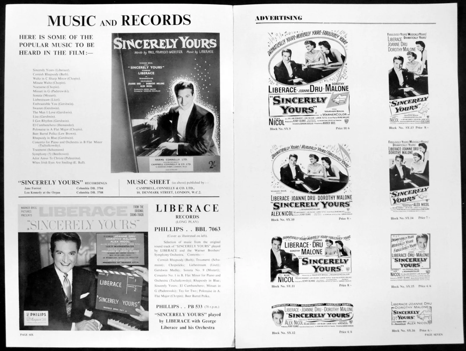 SINCERELY YOURS 1955 Liberace, Joanne Dru, Dorothy Malone UK CAMPAIGN BOOK, image 2