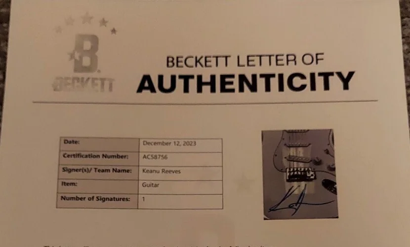 KEANU REEVES Signed GUITAR DOGSTAR BECKETT COA AC58756 & ALEX WINTER PICKGUARD, изображение 4